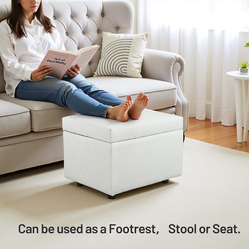 Comfy 17 in.H Linen Upholstered Storage Ottoman Resting Footstool with Flip Top for Living Room Bedroom