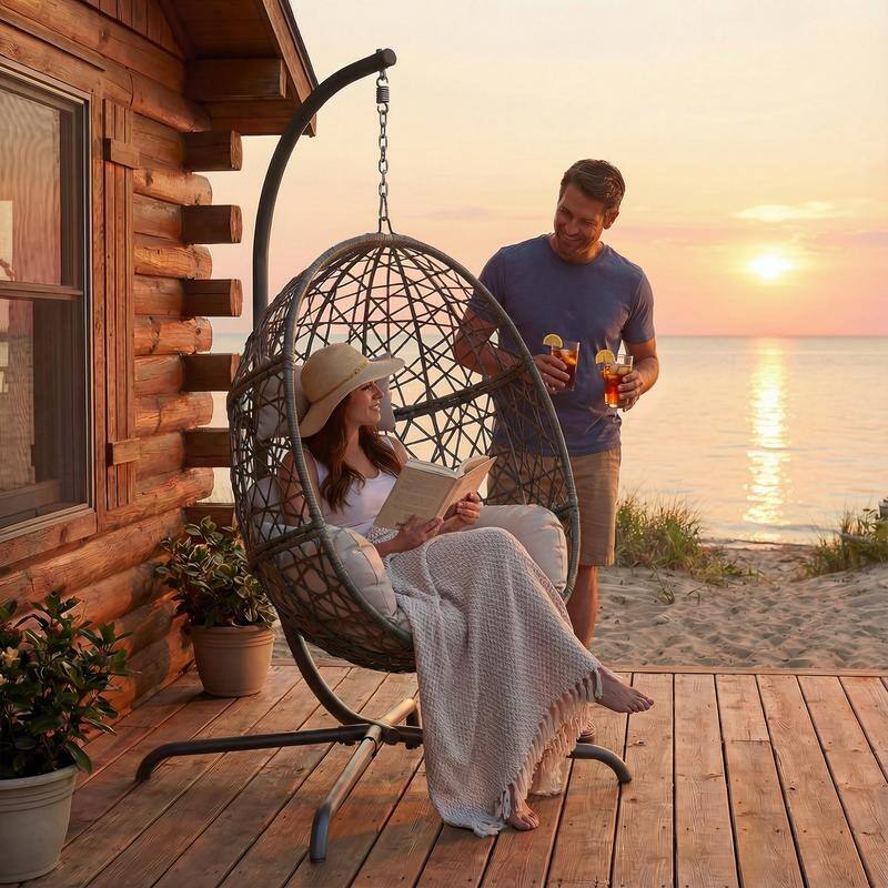 Oversized Egg Chair with Stand, 450 lbs Heavy-Duty Outdoor/Indoor Wicker Hanging Basket Chair