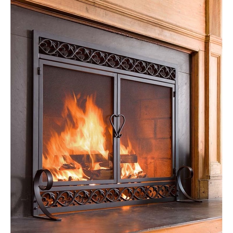 47" x 36" Cast Iron Scrollwork Fireplace Screen With Doors - One Size