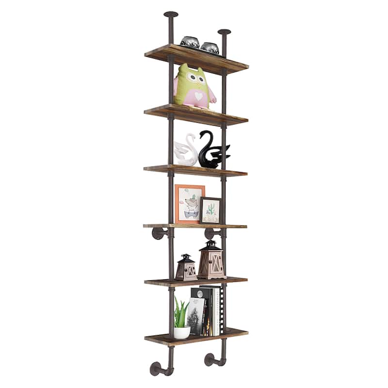 Costway 6-Shelf Rustic Pipe Shelving Unit, Vintage Industrial Pipe - 6-Shelf