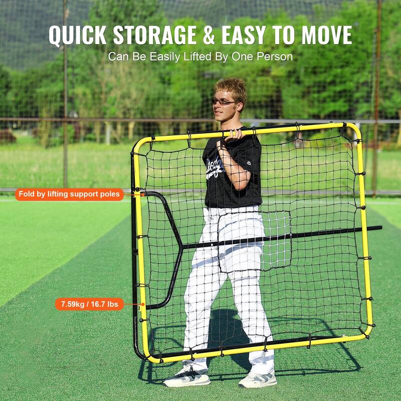 4x4.5 Feet Baseball and Softball Rebounder Net Pitch with Back Adjustable Angles