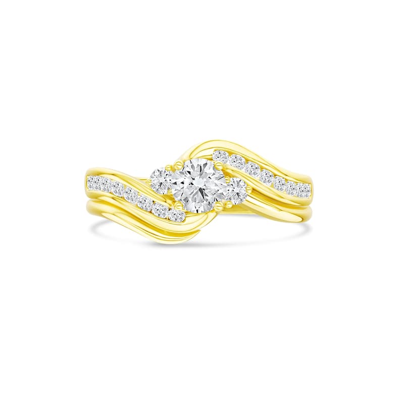IGI Certified 1/2ct TDW Diamond Three Stone Swirl Bridal Set in 14K Yellow Gold for Women