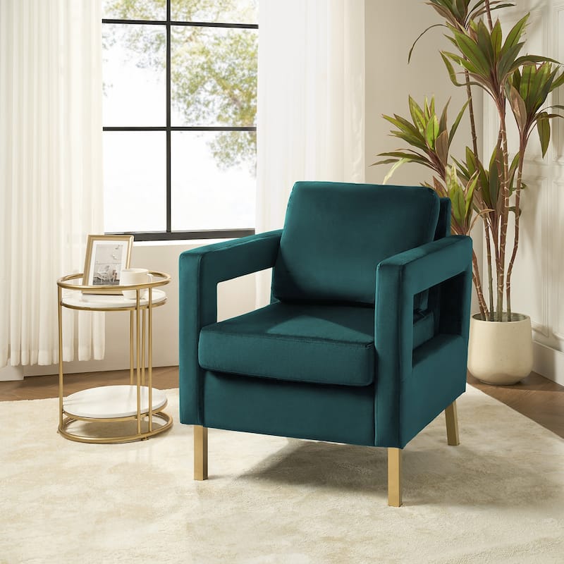 Valentina Comfy Accent Armchair with Golden Metal Legs and Removable Cushions by HULALA HOME