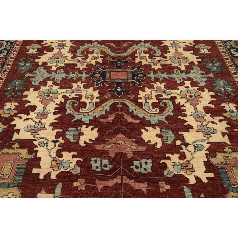 Hand Knotted Oriental 100% Wool Carpet Traditional Geometric Oranges & Rust Heriz (serapi) Area Rug - 11' 9'' X 8' 11''