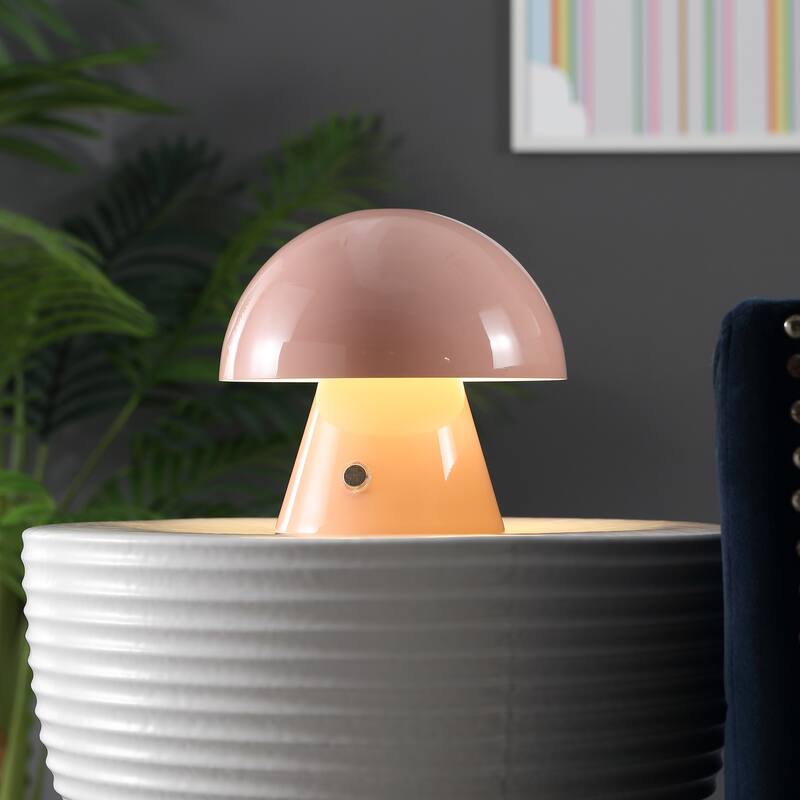 Alyson 7" Contemporary Bohemian Rechargeable/Cordless Iron Integrated LED Mushroom Table Lamp, by JONATHAN Y