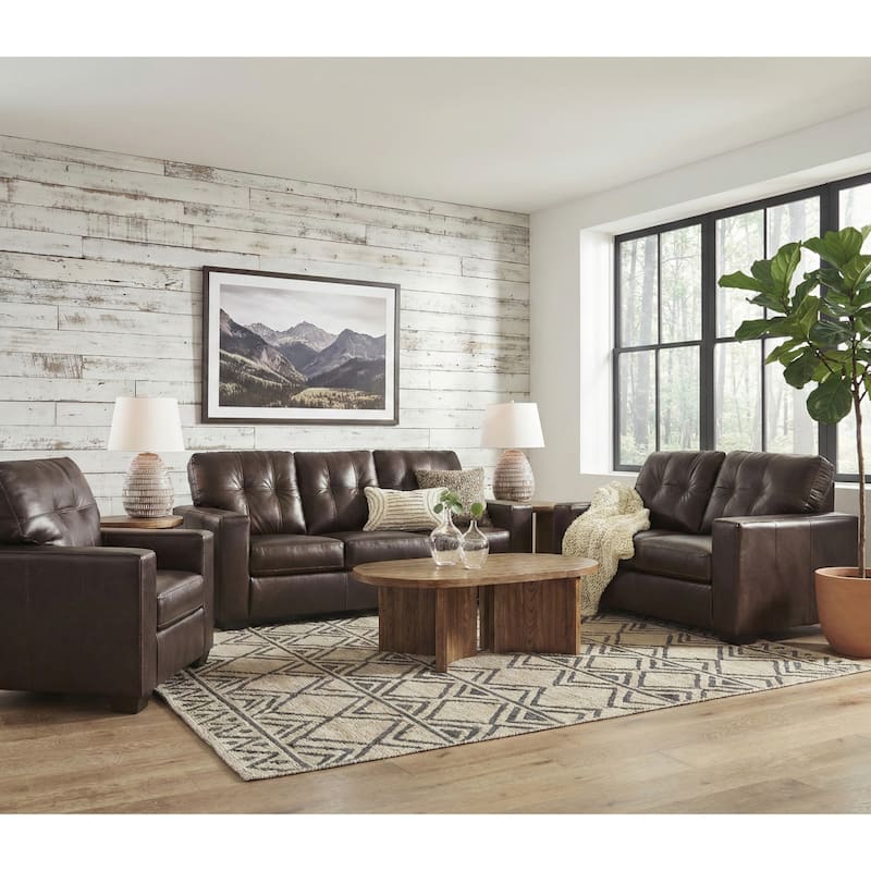 Roundhill Furniture Holmes Leather 3-Piece Living Room Set, Sofa Loveseat and Lounge Chair