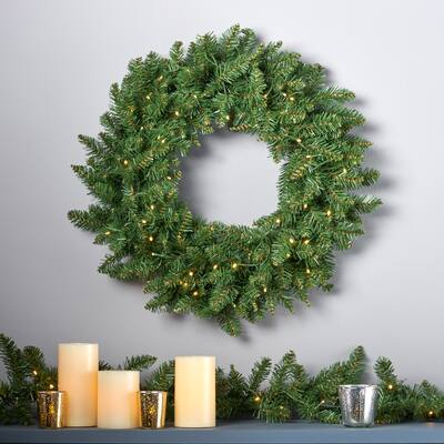 24-Inch Norway Spruce Pre-Lit Warm White LED Artificial Christmas Wreath by Christopher Knight Home - led-clear