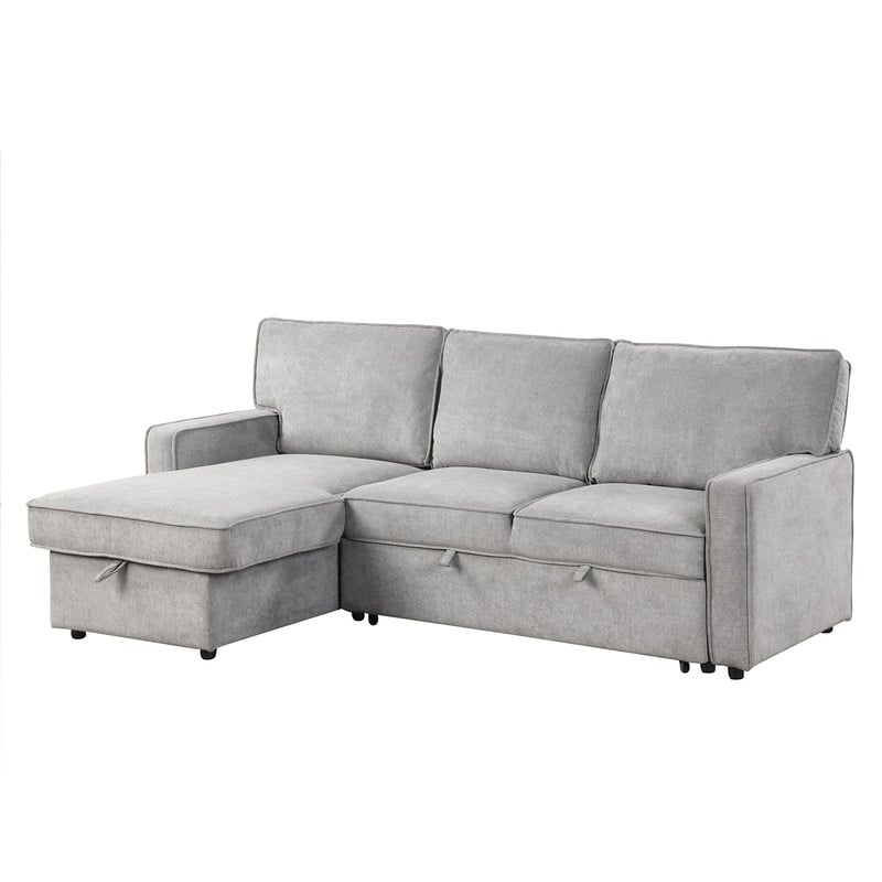 Upholstery Sleeper Sectional Sofa with Storage and 2 Cup Holder, Modern Corner Sectional with Pull-Out Sleeper and USB port