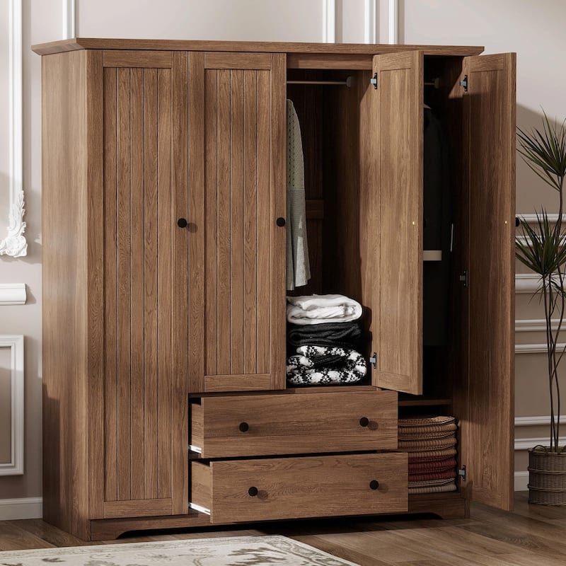 4 Door Wardrobe Armoire Closet with 2 Drawers