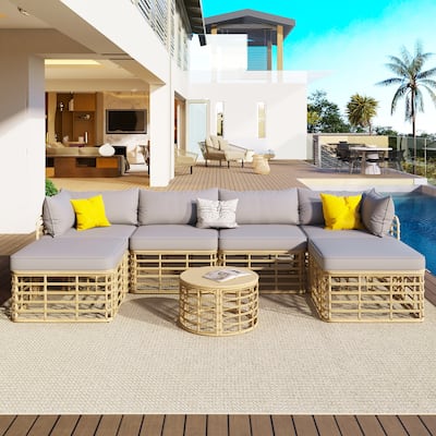 7-Piece Wicker Sectional Sofa Set with Coffee Table
