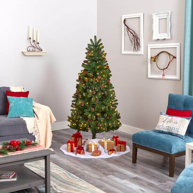 6ft. Spruce Artificial Christmas Tree with Pinecones & 250 Clear LED Lights - Classic Holiday X-Mas Glow