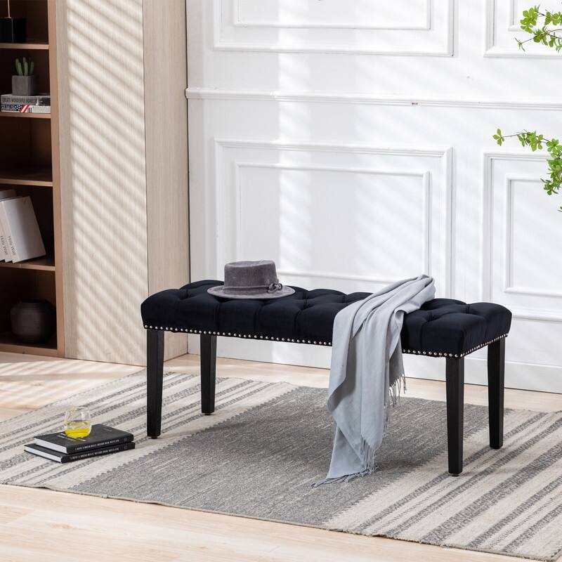 Tufted Velvet Bench Ottoman - Versatile Seating and Footrest for Living Room, Entryway, and Bedroom