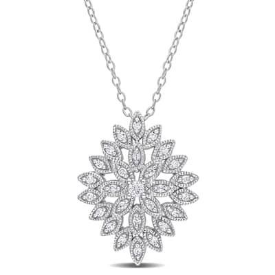 Miadora 1/4ct TDW Diamond Cluster Marquise Floral Necklace in Sterling Silver