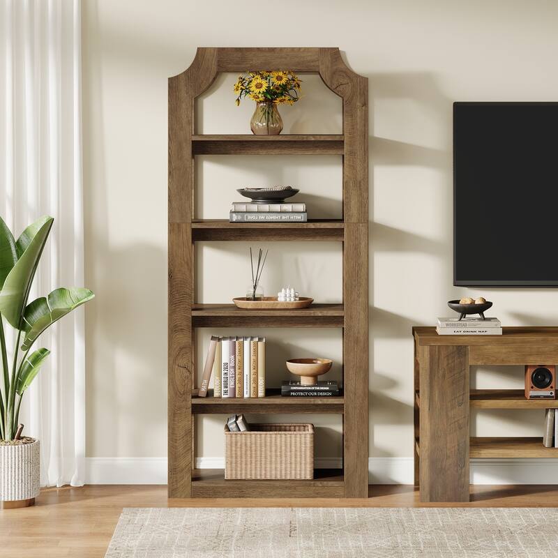 Tall 5 Shelf Bookcase, Storage And Display Bookshelf For Home Office And Living Room