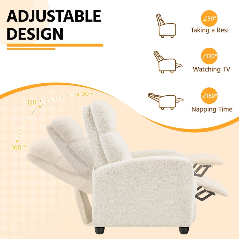 Yaheetech Upholstered Boucle Recliner Sofa Adjustable Reclining Chair, Ivory
