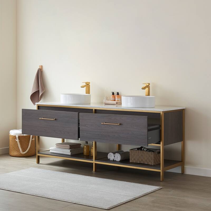 Murcia 72" Double Vanity in Suleiman Oak with Stone Countertop