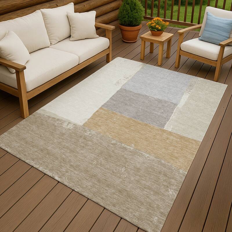 Machine Washable Indoor/ Outdoor Abstract Kraig Chantille Rug