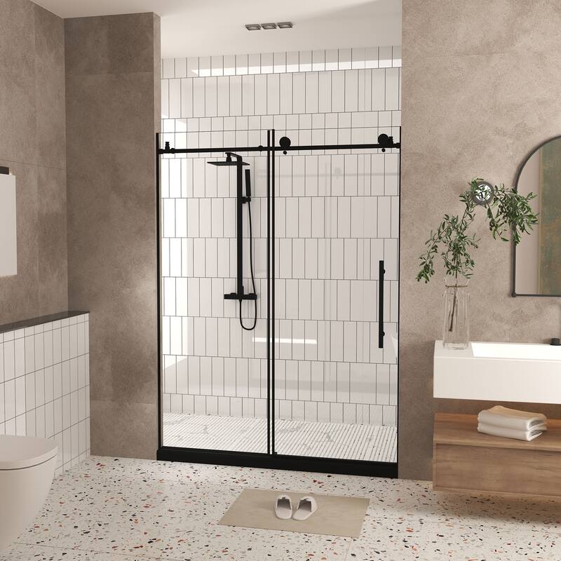 GDFStudio - Aldridge Frameless Sliding Bathroom Shower Door, Adjustable Width with Clear Tempered Safety Glass