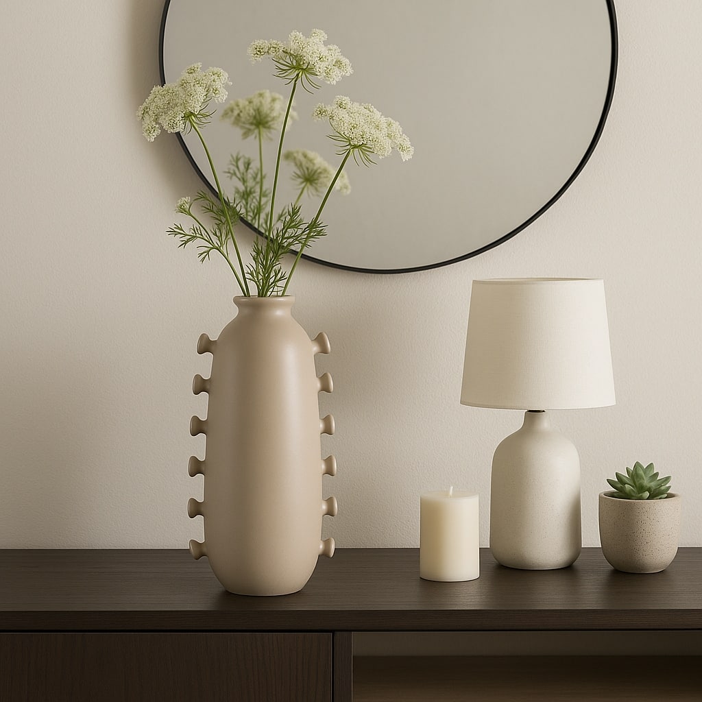 Unique Artistic Table Vase with Side Detailing - Tan