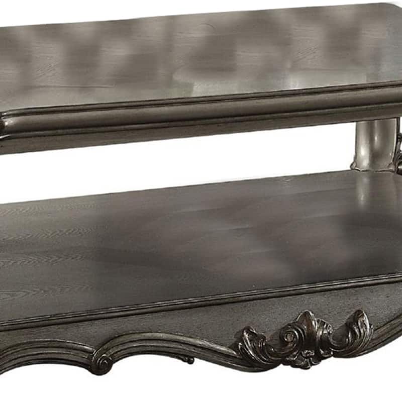 Wooden Coffee Table with Vintage Style Oversized Legs and One Open Shelf, Silver