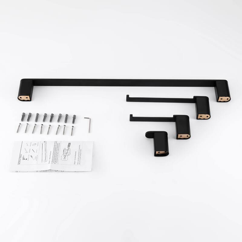 4-Piece Bathroom Hardware Set Stainless Steel Towel Bar Set Towel Holder Toilet Paper Holder Robe Hook Wall Mount Accessory Set
