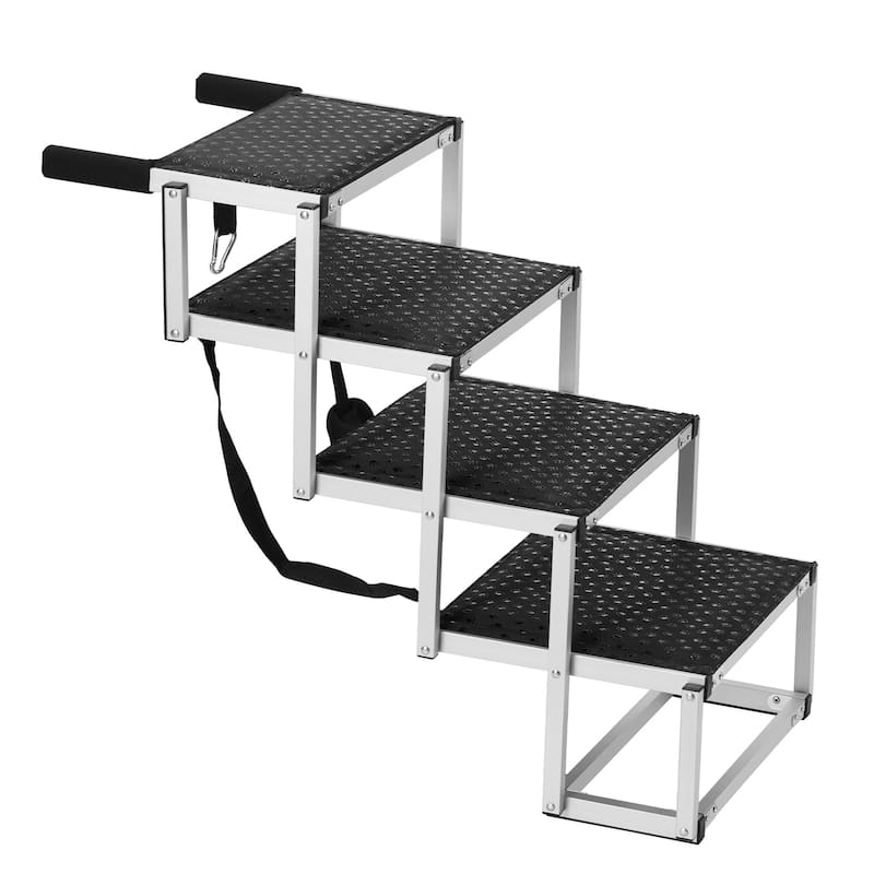Dog Stair for Cars, Wide Dog Car Steps, Folding Dog Car Ramp with Nonslip Surface, Portable Pet Steps Lightweight Aluminum - 24-25.4 in - 4-step