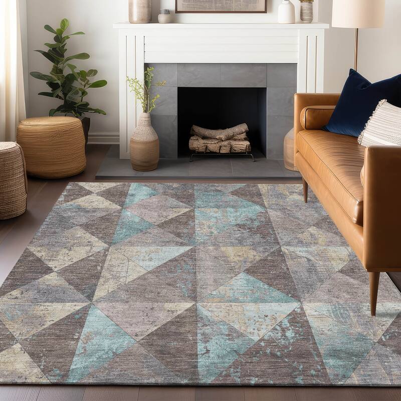 Machine Washable Indoor/ Outdoor Contemporary Diamonds Chantille Rug
