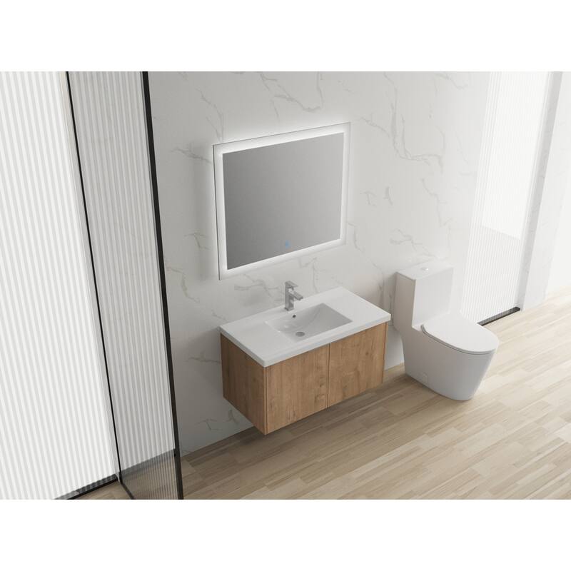 24x18 Floating Bathroom Cabinet with Sink, Soft-Close Doors & Metal Handles, Ideal for Small Bathrooms