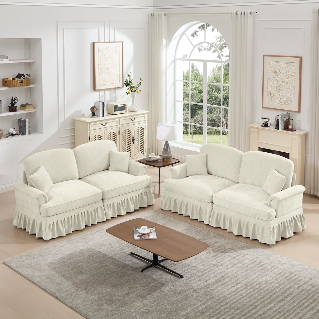 GDFStudio - Classic Modular Chenille 2-Seater 76.4" Loveseat Set with Flared Arms (Set of 2)