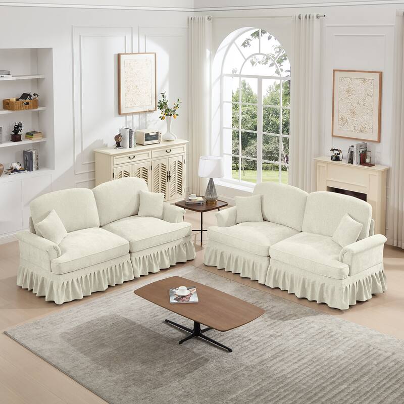 GDFStudio - Classic Modular Chenille 2-Seater 76.4" Loveseat Set with Flared Arms (Set of 2) - Beige+White