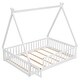 preview thumbnail 6 of 7, Full Size Tent-Shaped Floor Bed with Fence&Door, Solid Pinewood Montessori Floor Bedframe with Slat Support for Kids Girls Boys