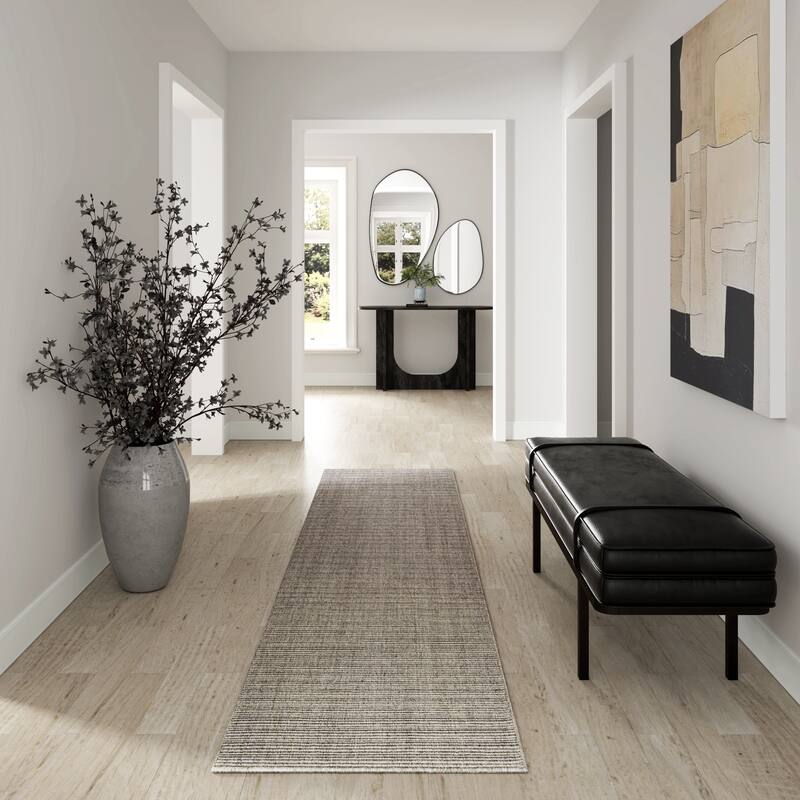 Haven Transitional Striped Handmade Wool Indoor Area Rug by Sevita - 2'6" x 8' - Light Gray