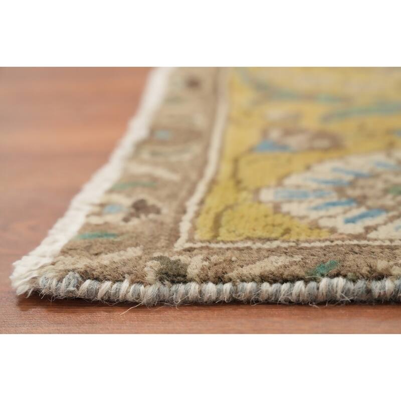 Hand Knotted Oriental 100% Wool Carpet Traditional Floral Yellow & Gold Tabriz Area Rug - 10' 11'' X 7' 6''