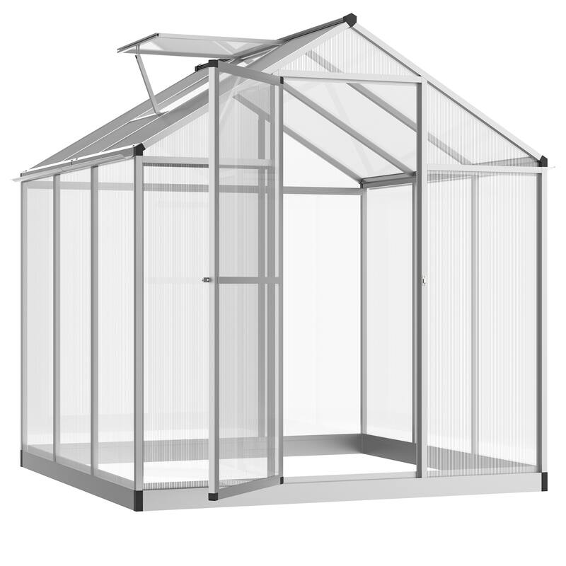 Outsunny 6' L x 6' W Polycarbonate Walk-In Greenhouse with Rooftop Vent & UV-Resistant Walls