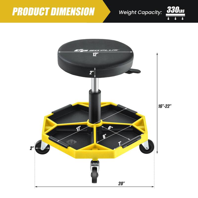 Costway Heavy-Duty Adjustable Height Rolling Stool with Tool Tray - See Details