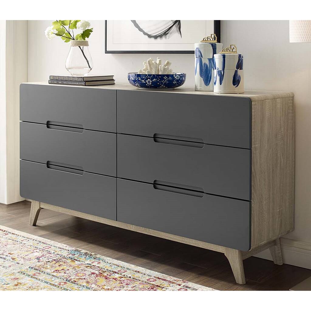 Tolmino Grey and Natural 6-Drawer Wooden Dresser