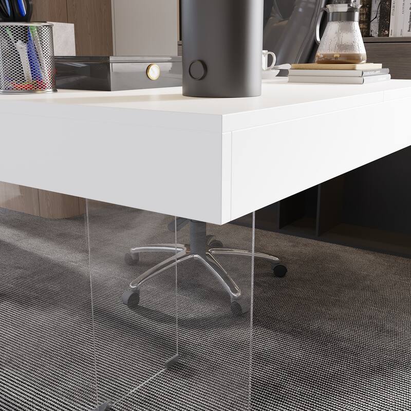 Meeting Desk Computer Desk Sleek Dining to Desk Glass-Leg Elegance