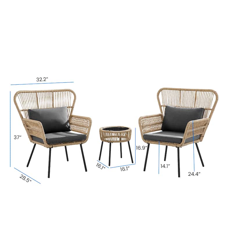 Corvus Havre 3-Piece Outdoor Wicker Bistro Set with Cushions