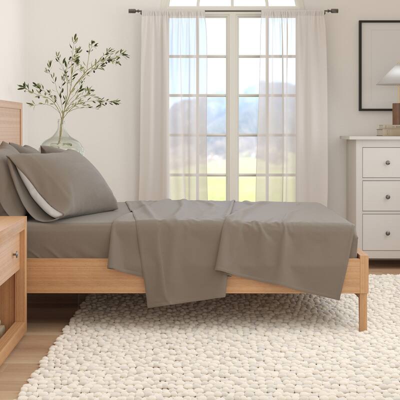 Linery & Co. Turkish Cotton Double-Brushed Solid Color Flannel Bed Sheet Set
