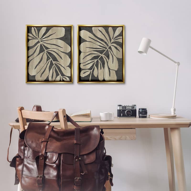 Stupell Rustic Curved Leaves Framed Floater Canvas Wall Art Design By June Erica Vess (Set of 2)