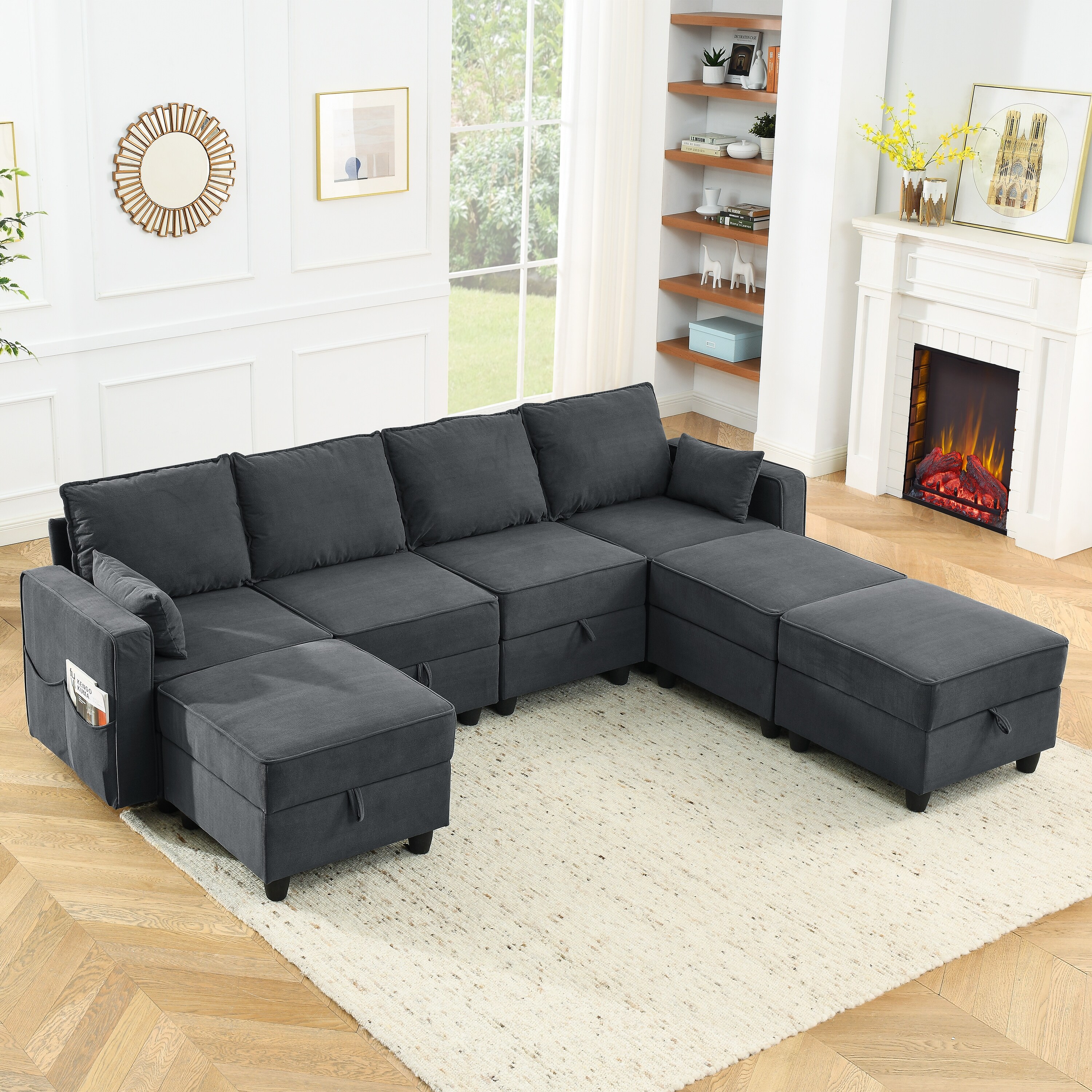 7 Seat Modular Sofa Set Sofa Beds Dark Gray Corduroy Velvet