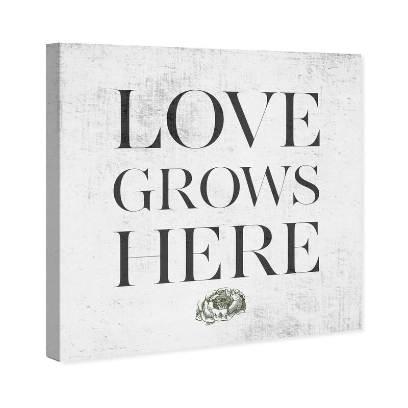 Wynwood Studio Prints Typography and Quotes Love Grows Here Concrete Gray and Gray Modern & Contemporary Wall Art Canvas Print