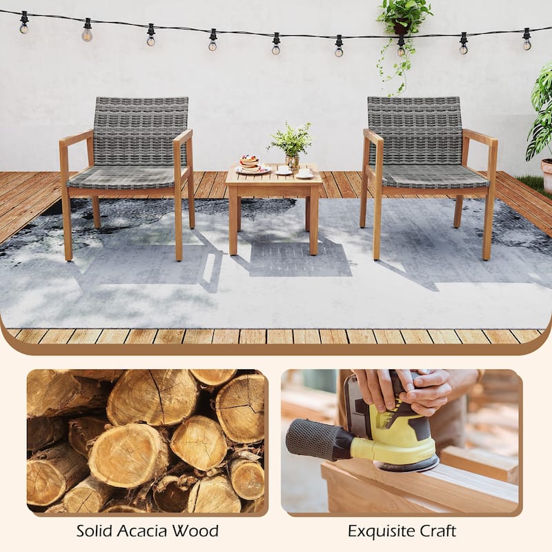 Gymax 3 Pieces Outdoor Furniture Set Acacia Wood Frame Sofa Set w/