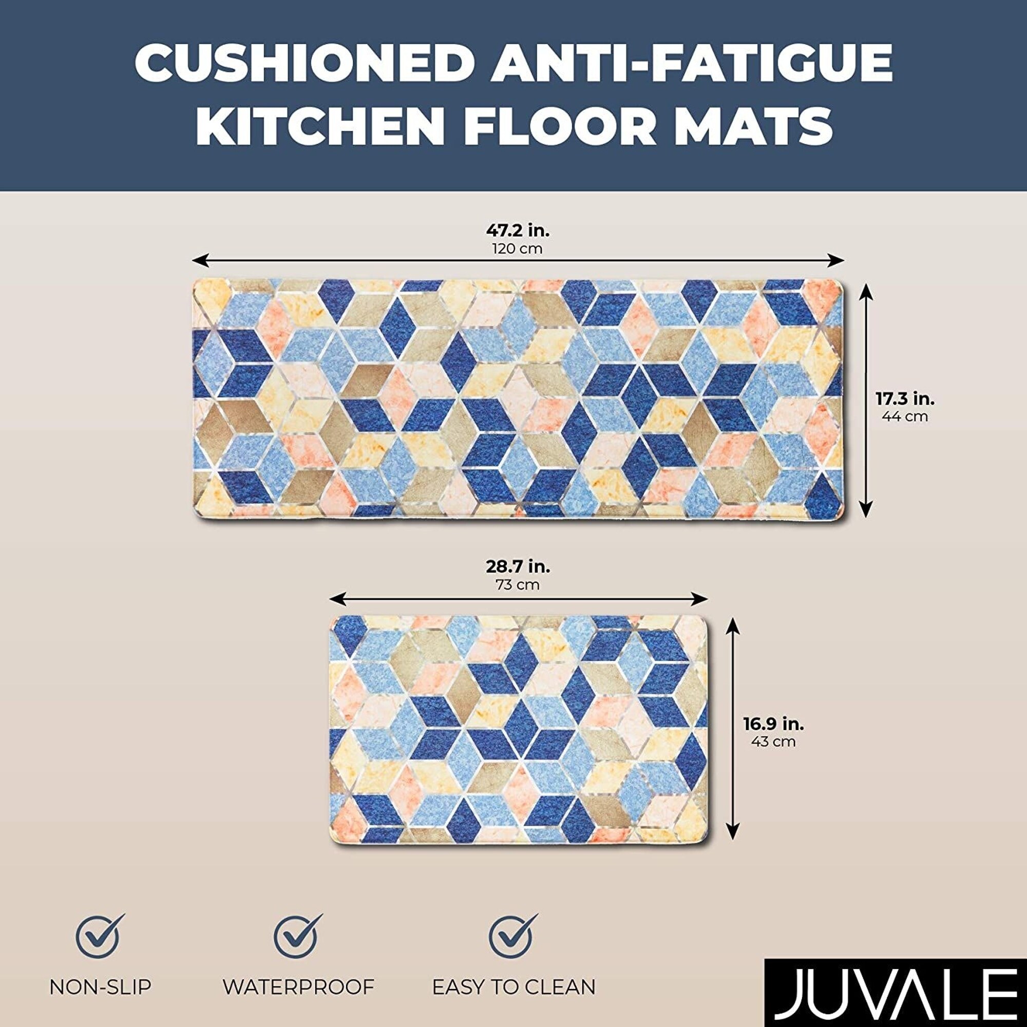 2 Piece Set Anti Fatigue Kitchen Floor Mats, Diamond Pattern
