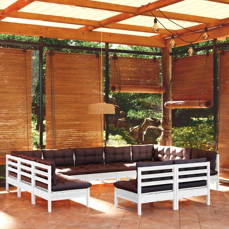 vidaXL Solid Pinewood Patio Lounge Set 11 Piece with Cushions Multi Colors