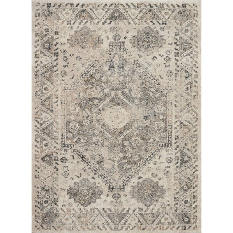 Power Loomed Distressed Floral Traditional Stain Resistant Soft Area Rug