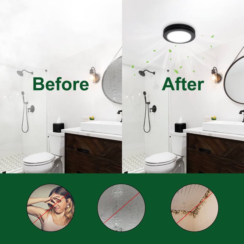 Akicon Bathroom Exhaust Fan with Light, 15W Dimmable 3CCT LED Light with Night Light