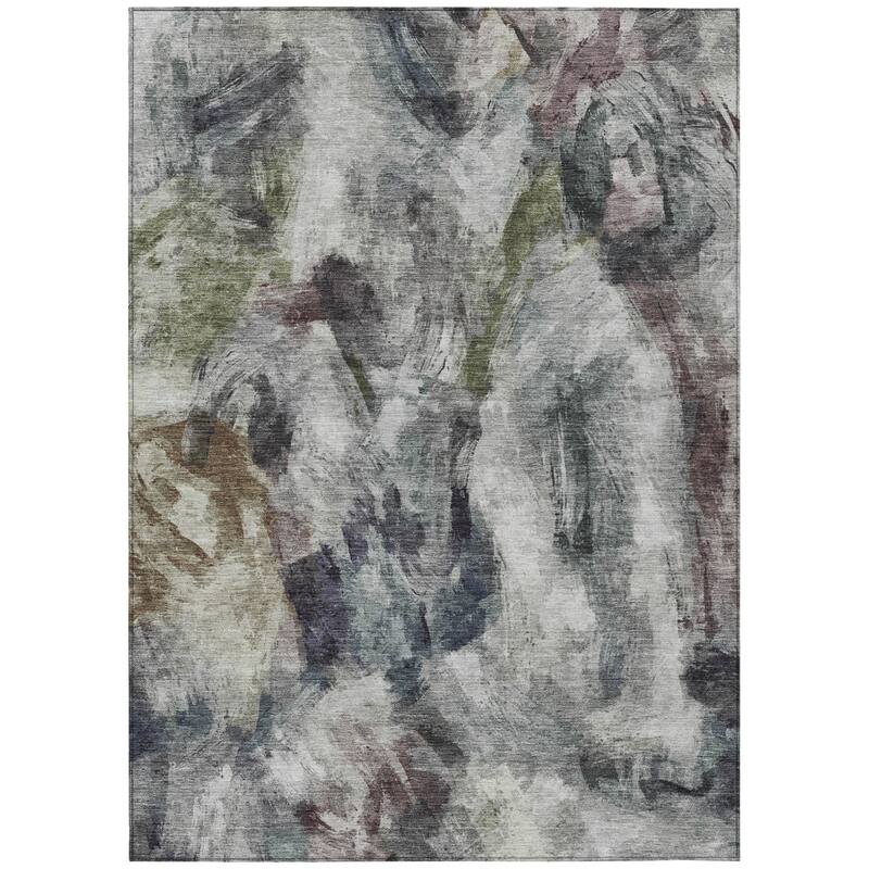 Machine Washable Indoor/Outdoor Modern Brushstrokes Chantille Rug