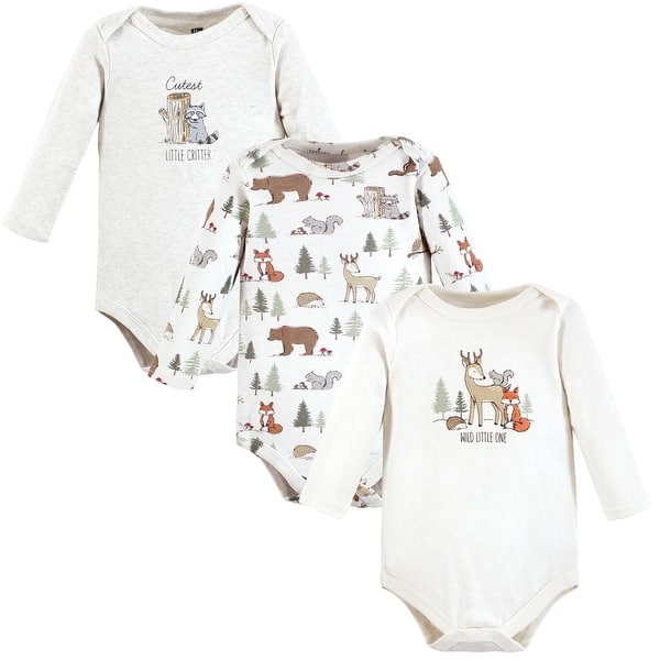 slide 1 of 1, Hudson Baby Infant Boy Cotton Long-Sleeve Bodysuits, Forest Animals 3-Pack 18-24 Months - Forest Animals 3-Pack