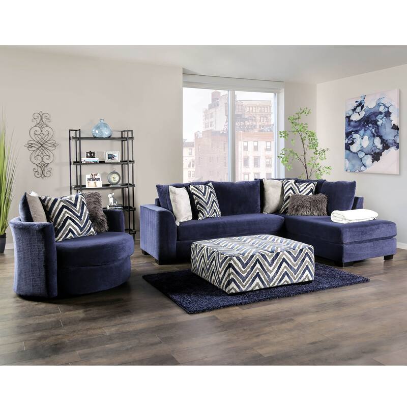 Slaren Transitional Navy Microfiber Padded 2-Piece Sectional and Chair Set by Furniture of America - Navy Blue